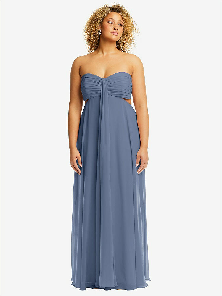 Bustier Crepe Bridesmaid Dress With Adjustable Bow Straps In Larkspur Blue