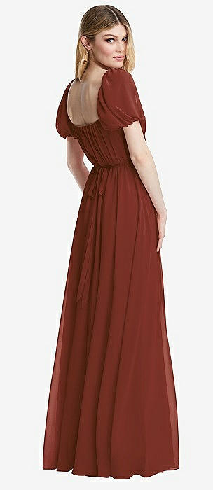 Split Sleeve Backless Chiffon Maxi Bridesmaid Dress In Auburn Moon