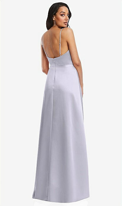 Adjustable Strap Faux Wrap Maxi Bridesmaid Dress With Covered Button  Details In Silver Dove