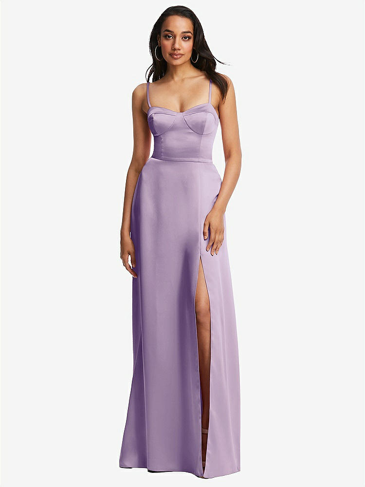 Adjustable Strap A-line Faux Wrap Maxi Bridesmaid Dress In Pale Purple