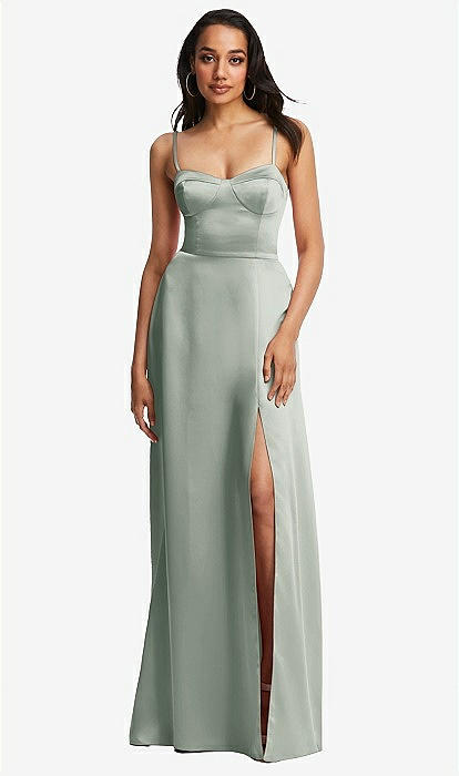 Bustier A-line Maxi Bridesmaid Dress With Adjustable Spaghetti Straps In  Willow Green