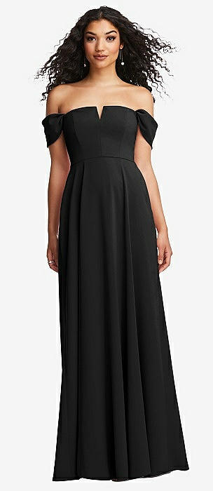 High-Low Off Shoulder Long Sleeves Black Bridesmaid Dress with Ribbon –  FancyVestido