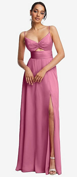 TRIANGLE CUTOUT BODICE MAXI DRESS WITH ADJUSTABLE STRAPS TH117 in