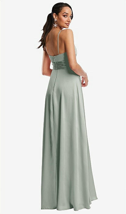Triangle Cutout Bodice Maxi Bridesmaid Dress With Adjustable Straps In  Willow Green