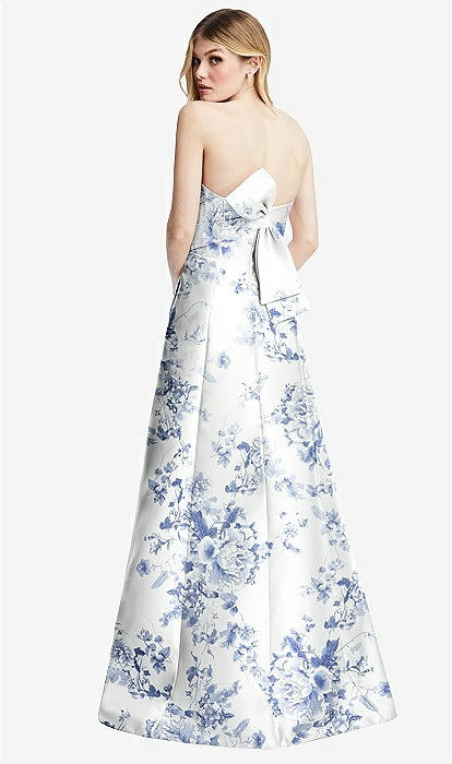 Strapless Floral Bow Dress - White