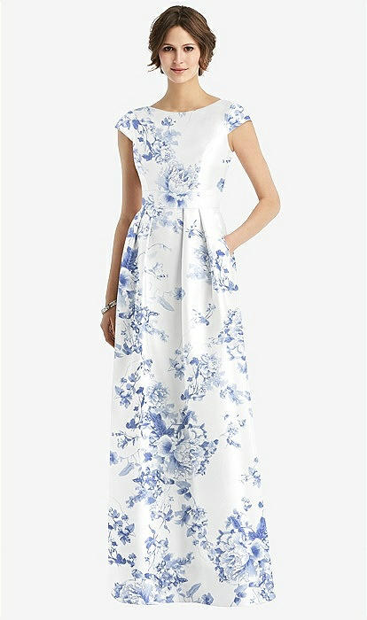 Layla Satin High Neck Midi Dress | Cream Floral Print | Wedding Guest