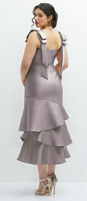 Briella Square Neck Midi Dress in grey pinstripe