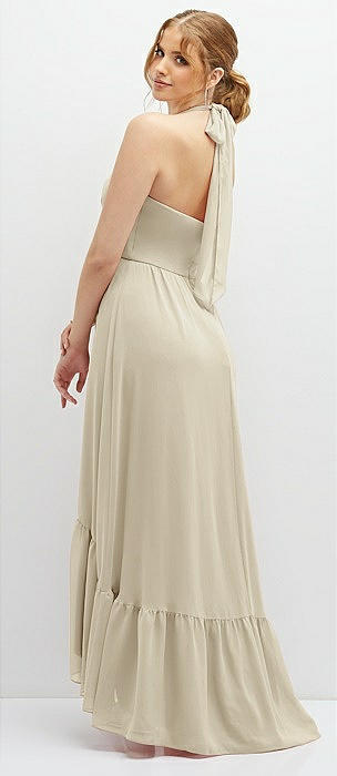 B193061 Long High-Neck Halter Poly Chiffon Bridesmaid Dress with Sash