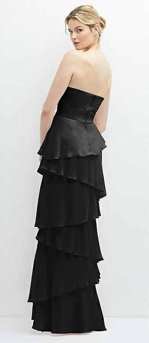 Sleek Strapless Crepe Column Dress with Cut-Away Slit