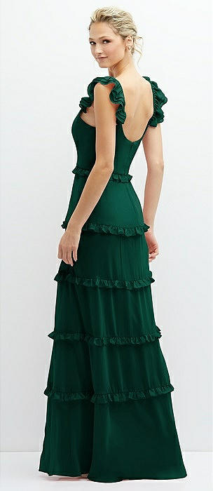 Della Midi Dress - Plunge Neck Short Sleeve Pleated Dress in Green