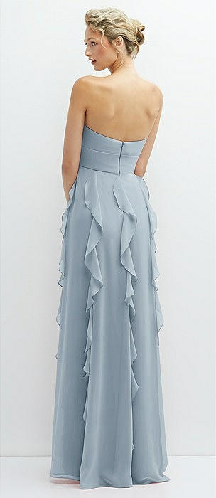 Draped One-shoulder Maxi Bridesmaid Dress With Scarf Bow In Mist