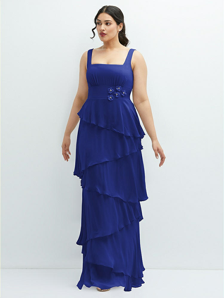 Square-neck Satin A-line Maxi Bridesmaid Dress With Front Slit In Cobalt  Blue