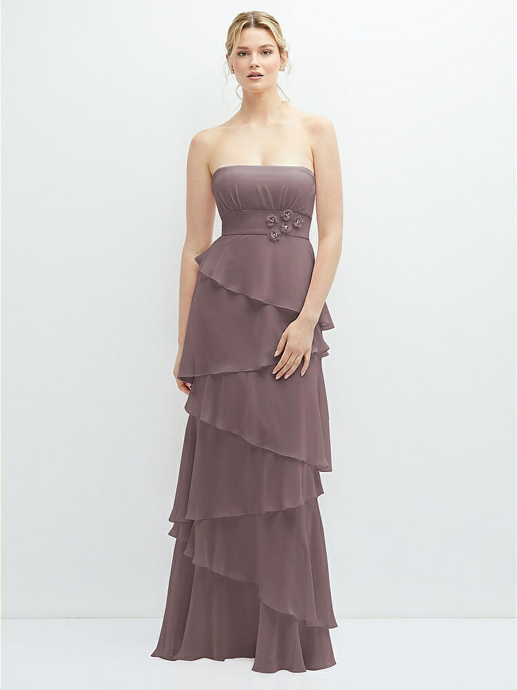 Asymmetrical Tiered Ruffle Chiffon Maxi Bridesmaid Dress With Handworked  Flowers Detail In French Truffle