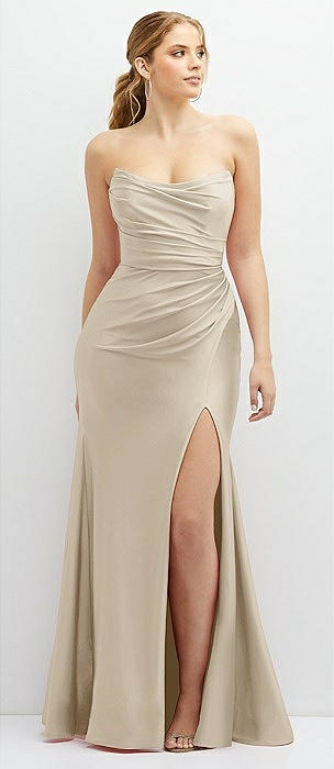 Double Strap Satin Square Neck Dress with Slit