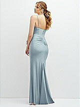 Halter Asymmetrical Draped Stretch Satin Mermaid Dress with Rhinestone  Straps