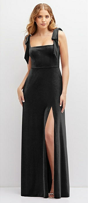 High-Neck Halter Velvet Maxi Dress with Front Slit