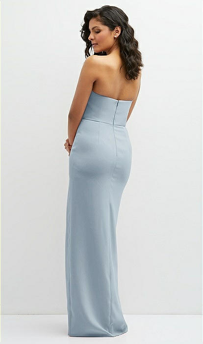 Strapless Overlay Bodice Crepe Maxi Dress with Front Slit