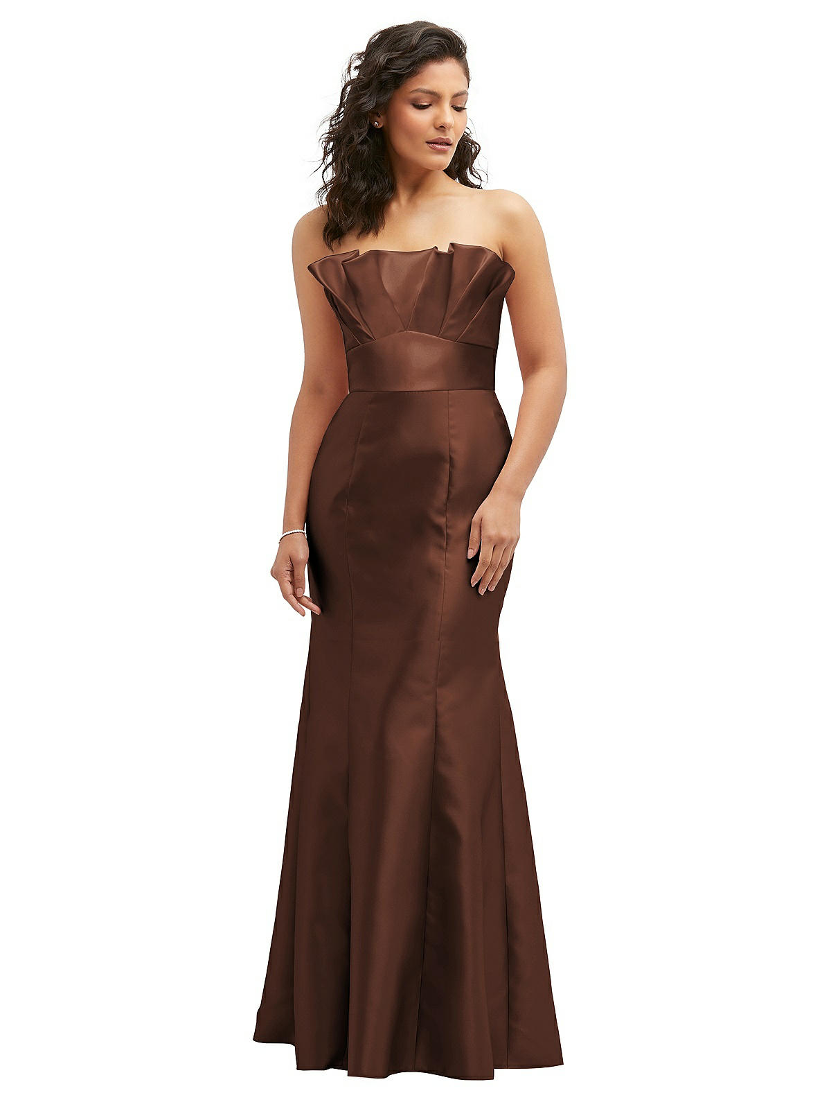 Strapless Satin Fit and Flare Dress with Crumb-Catcher Bodice