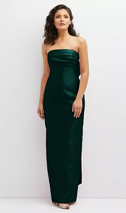Strapless Draped Bodice Column Bridesmaid Dress With Oversized Bow