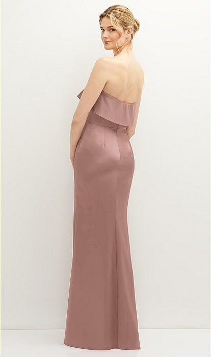 Soft Ruffle Cuff Strapless Trumpet Dress with Front Slit