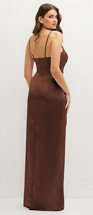 Shirred Deep Plunge Neck Closed Back Chiffon Maxi Dress