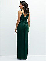 Plunging V-Neck Ruched Waist Satin Dress in Emerald - Retro, Indie