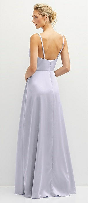 Square Neck Satin Midi Bridesmaid Dress With Full Skirt & Pockets In Sky  Blue