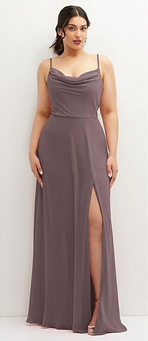 Flutter Sleeve Draped Wrap Stretch Maxi Bridesmaid Dress In French Truffle