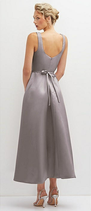 Draped One-shoulder Convertible Midi Slip Bridesmaid Dress In Cashmere Gray