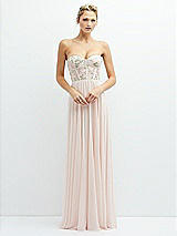 Floral Strapless Draped Bodice Column Bridesmaid Dress With