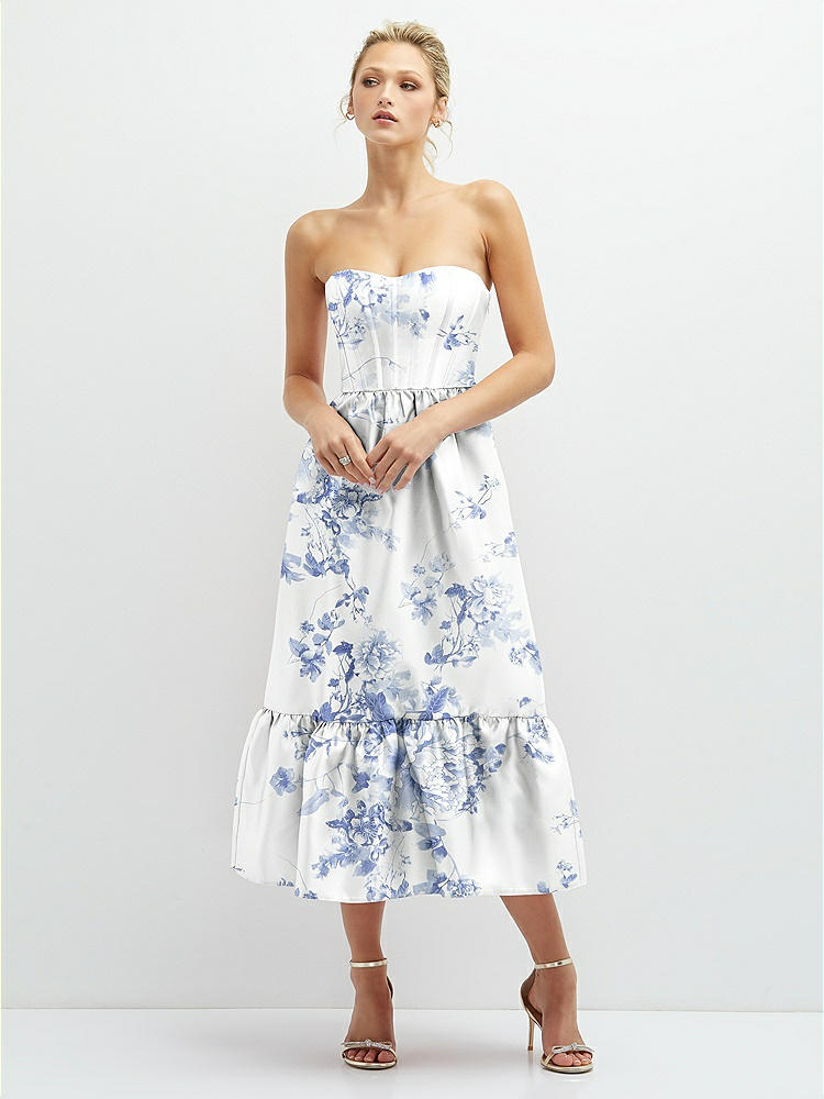 Strapless Floral High-low Ruffle Hem Maxi Bridesmaid Dress With