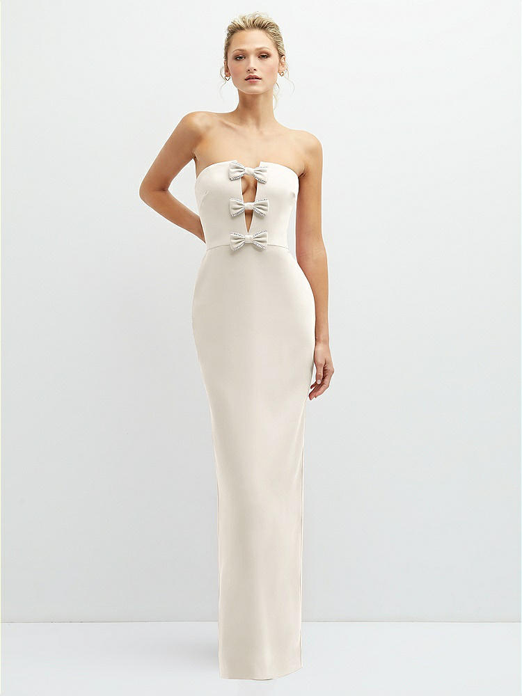 Rhinestone Bow Trimmed Peek-a-boo Deep-v Midi Bridesmaid Dress With Pencil  Skirt In Ivory