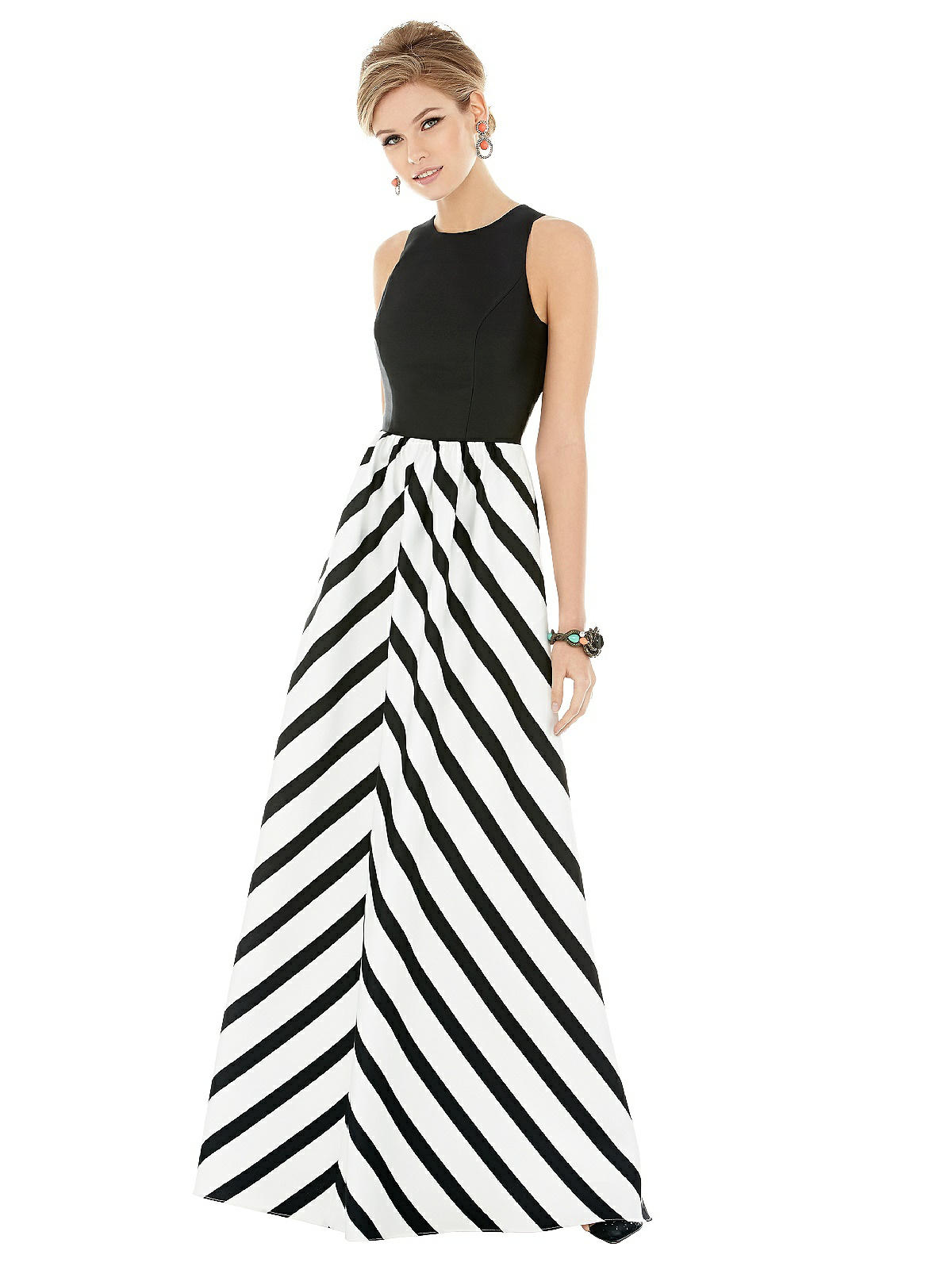Sleeveless Striped Skirt Maxi Bridesmaid Dress With Pockets In Stripe ...