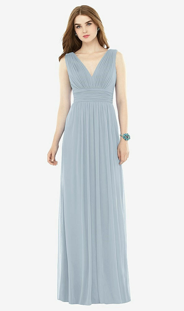 Natural Waist Sleeveless Shirred Skirt Bridesmaid Dress In Mist | The ...