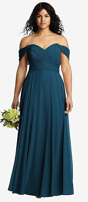 One-shoulder Puff Sleeve Midi Bias Bridesmaid Dress With Side Slit In  Atlantic Blue