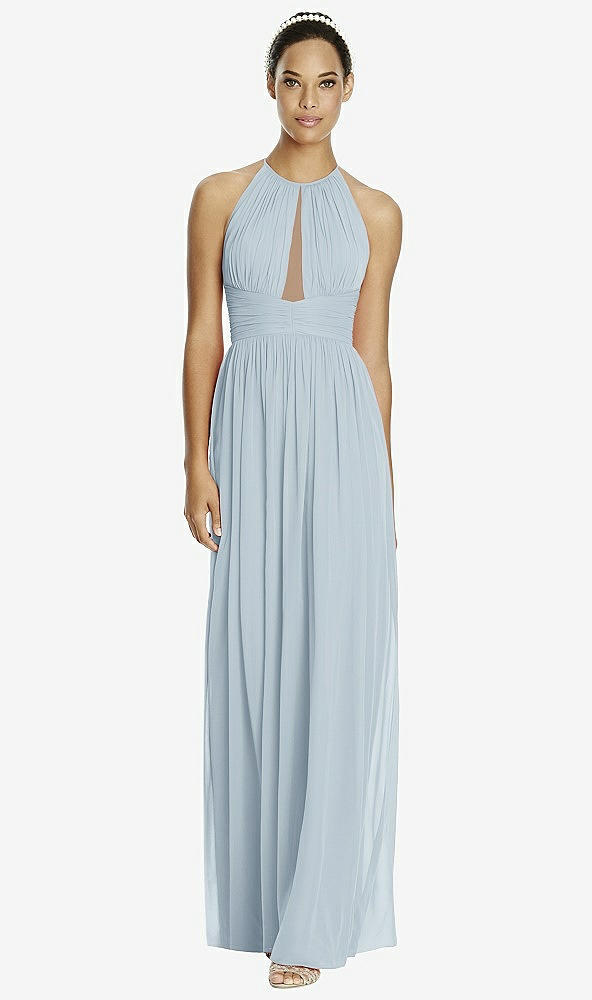 Illusion Plunge Neck Shirred Maxi Bridesmaid Dress In Mist & Light Nude