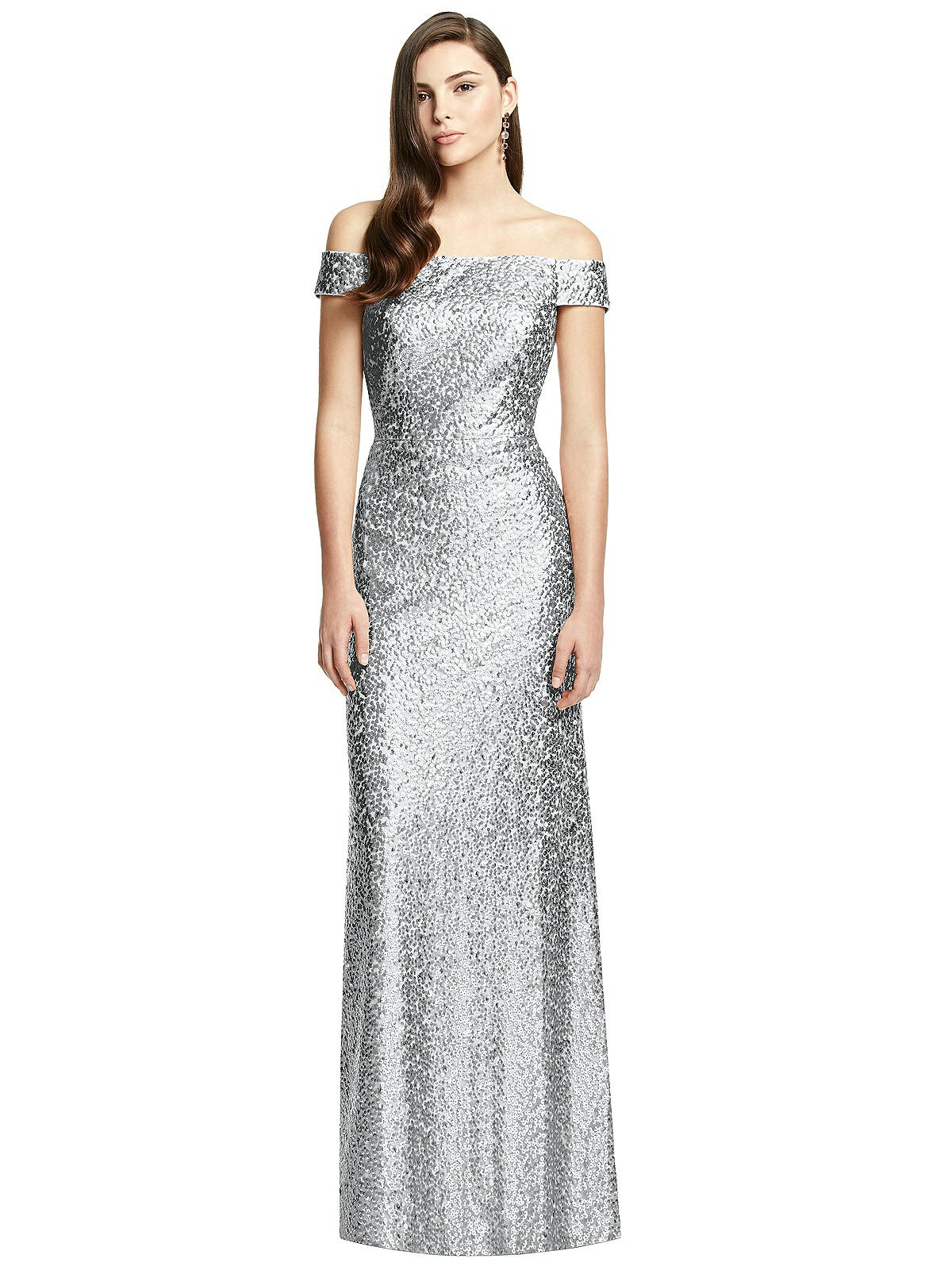 Off-the-shoulder Open-back Sequin Trumpet Bridesmaid Dress In Silver ...