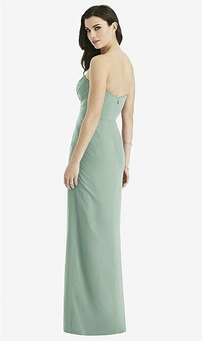 Strapless Topstitched Corset Satin Maxi Bridesmaid Dress With Draped Column  Skirt In Seagrass