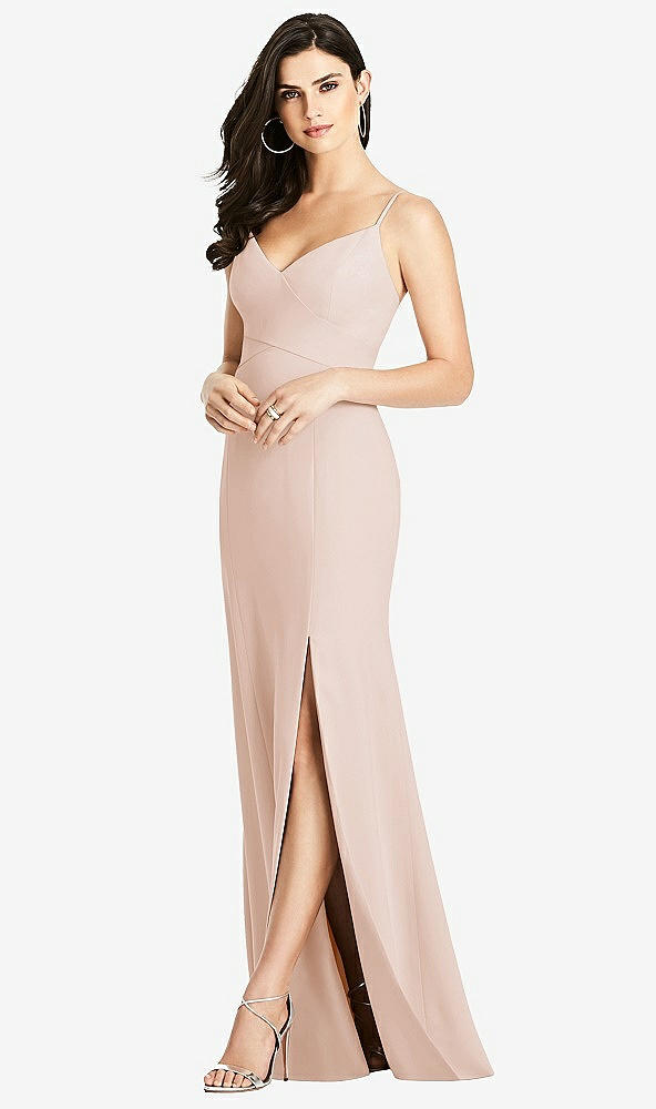 Front View - Cameo Seamed Bodice Crepe Trumpet Gown with Front Slit