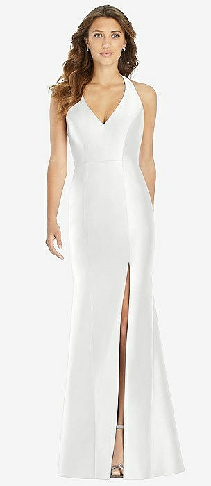 White v neck long hot sale dress