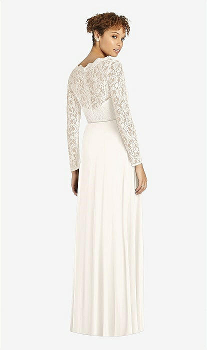 Long Sleeve Illusion-back Lace And Chiffon Bridesmaid Dress In Ivory &  Ivory