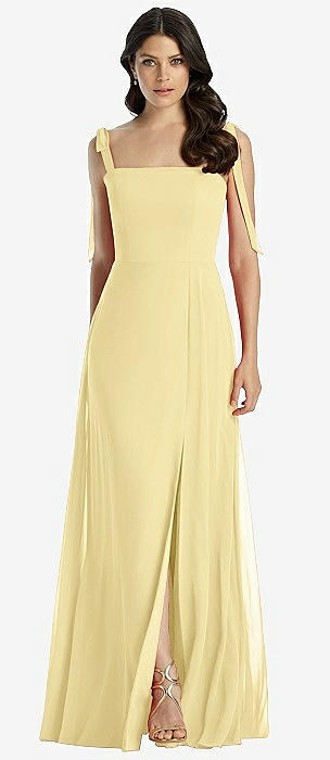 Draped Satin Grecian Column Bridesmaid Dress With Convertible Straps In  Pale Yellow