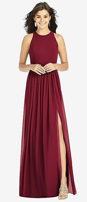 High neck sale maroon dress