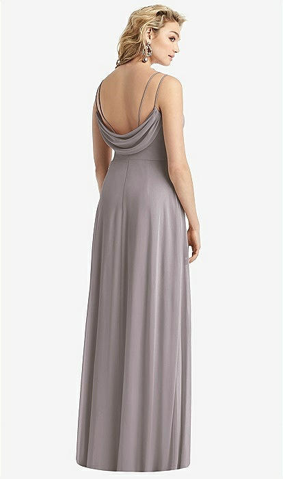 Cowl-back Double Strap Maxi Bridesmaid Dress With Side Slit In Cashmere  Gray
