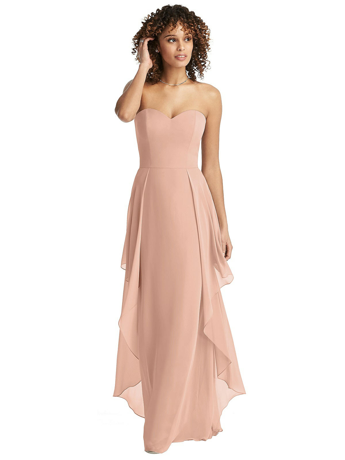 B243004_Chic Poly Chiffon Strapless A-line Gown with Asymmetrical Neckline  and Front Slit Skirt