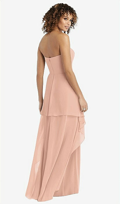 Strapless Floral Embroidered Corset Maxi Bridesmaid Dress With Chiffon  Skirt In Blush