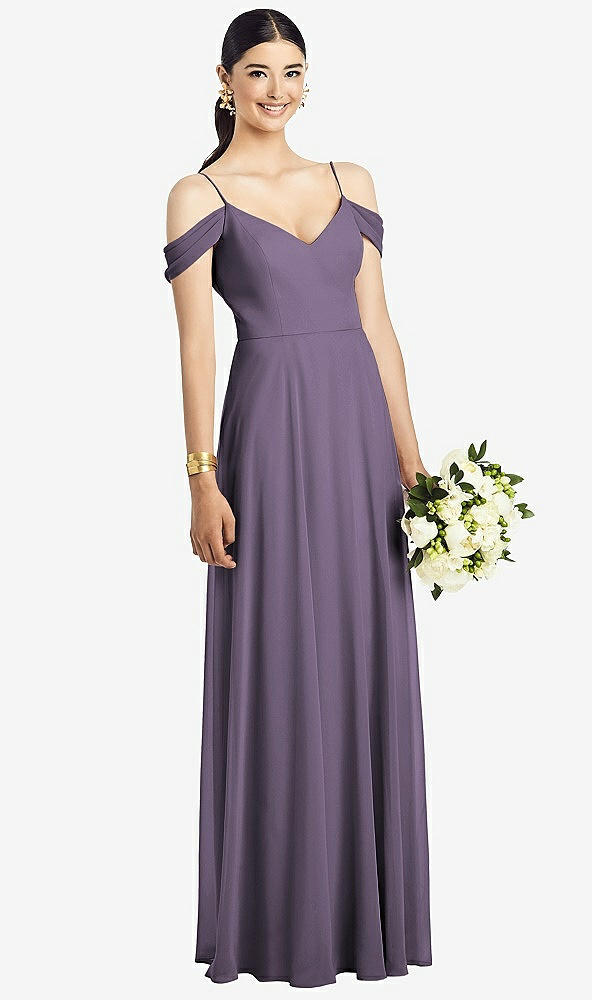 Cold-shoulder V-back Chiffon Maxi Bridesmaid Dress In Lavender