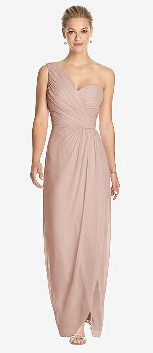 Halter Draped Tulip Skirt Maxi Bridesmaid Dress In Taupe