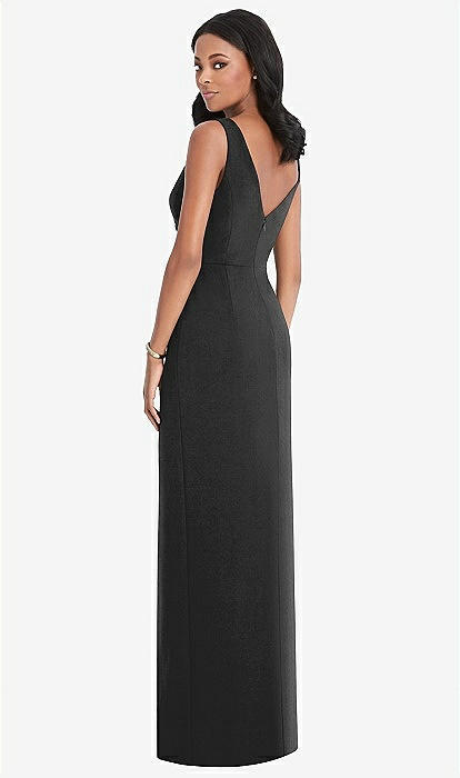 Draped Wrap Maxi Bridesmaid Dress With Front Slit - Sena In Black