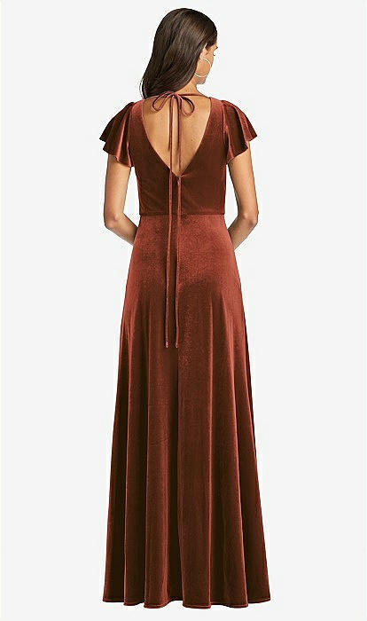 Flutter Sleeve Velvet Maxi Dress with Pockets